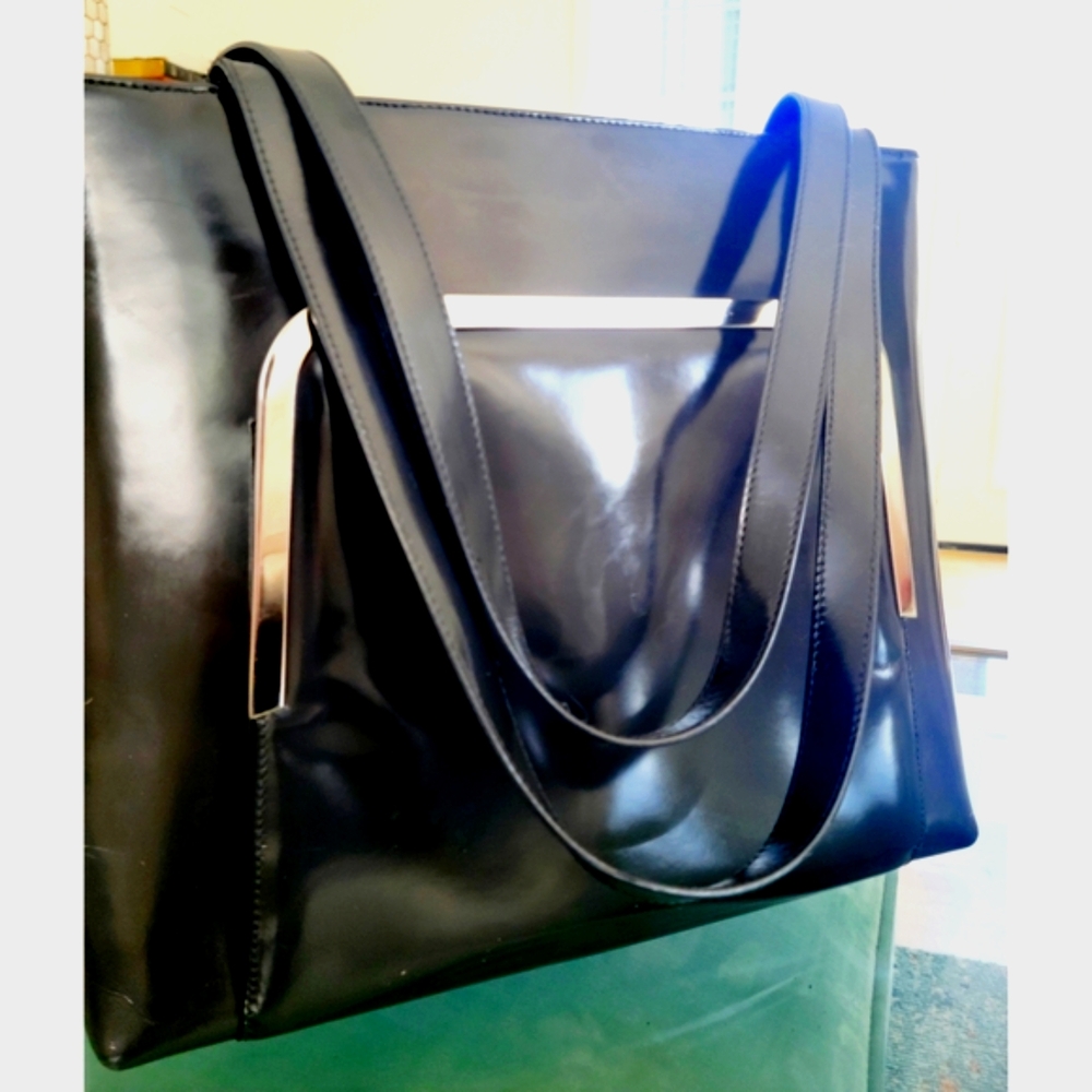 Gucci Vintage Graphite Enamel W/ Chrome Accented Tote Bag - Picture 3 of 11